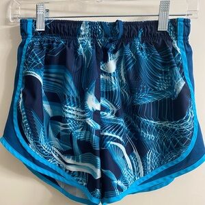 Nike Dri-FIT Tempo Brief Lined Women’s‎ Running Shorts Size S Blue Swirl Pattern